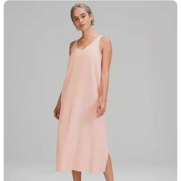 LULULEMON Pink V-neck side slit midi dress lined size 4 quick dry NWOT - Picture 1 of 11